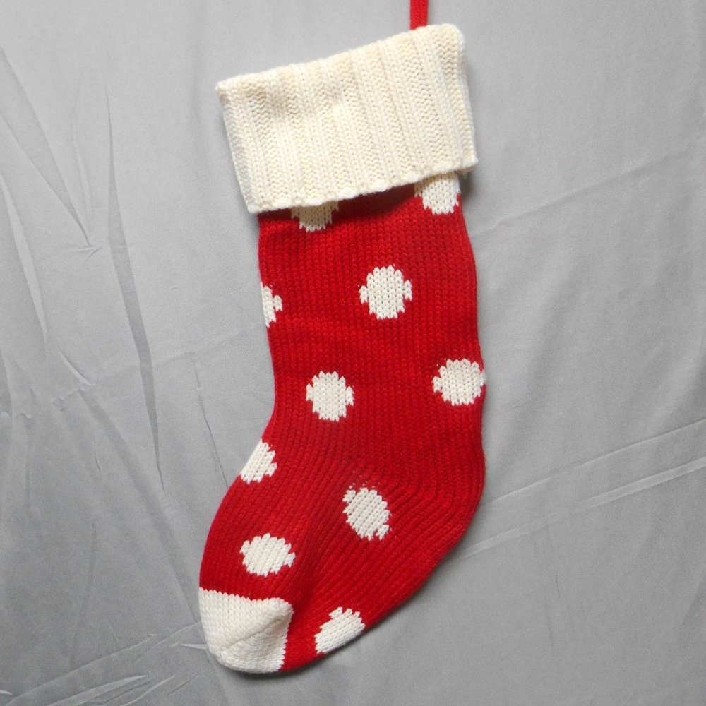 New Traditions knit Christmas stocking polka dot